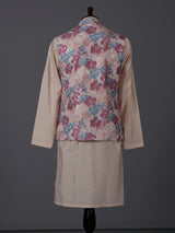 Multicolor silk printed resham festive waistcoat set