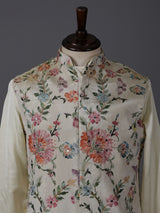 Cream silk floral mirror work festive waistcoat set