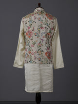 Cream silk floral mirror work festive waistcoat set