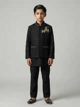 Black silk festive wear boys waistcoat set