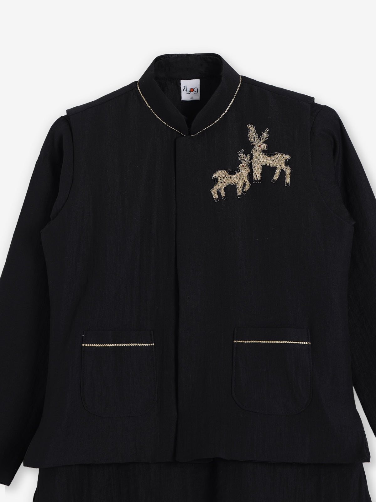 Black silk festive wear boys waistcoat set