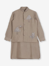 Beige linen embroidered festive wear waistcoat set