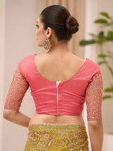 Yellow festive wear saree in satin chiffon