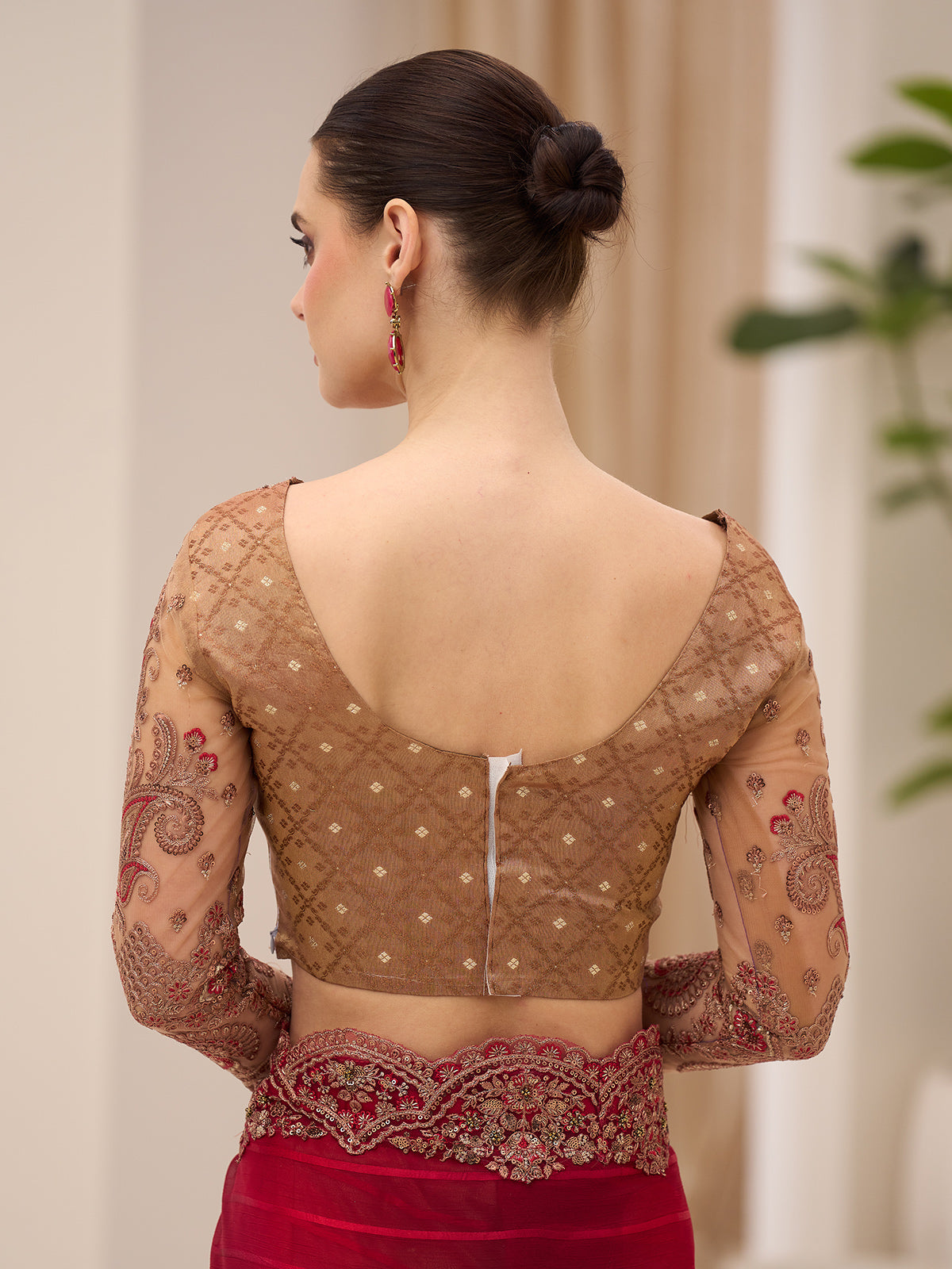 Maroon georgette saree for party celebration