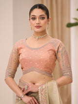 Beige festive wear tissue saree with resham embroidery