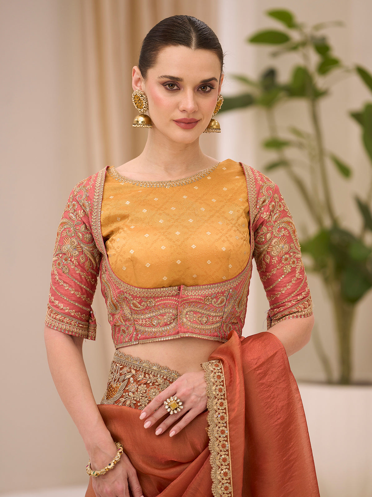 Rust orange festive wear silk saree