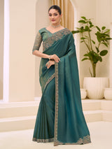 Rama green wedding tissue saree for festive celebration
