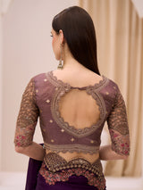 Purple satin chiffon saree with embellished border