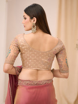 Onion pink georgette tissue saree for party wear