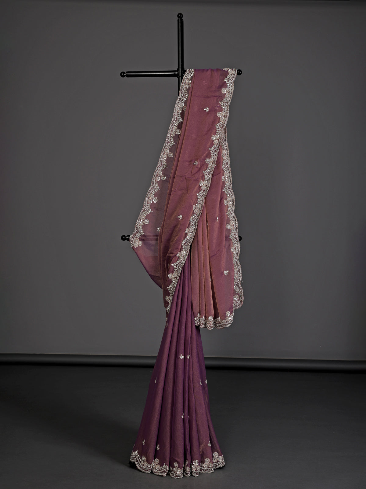 Pastel purple tissue silk diamond embellished saree