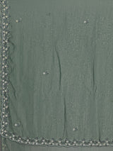 Mehendi green chiffon zardosi embellished festive saree