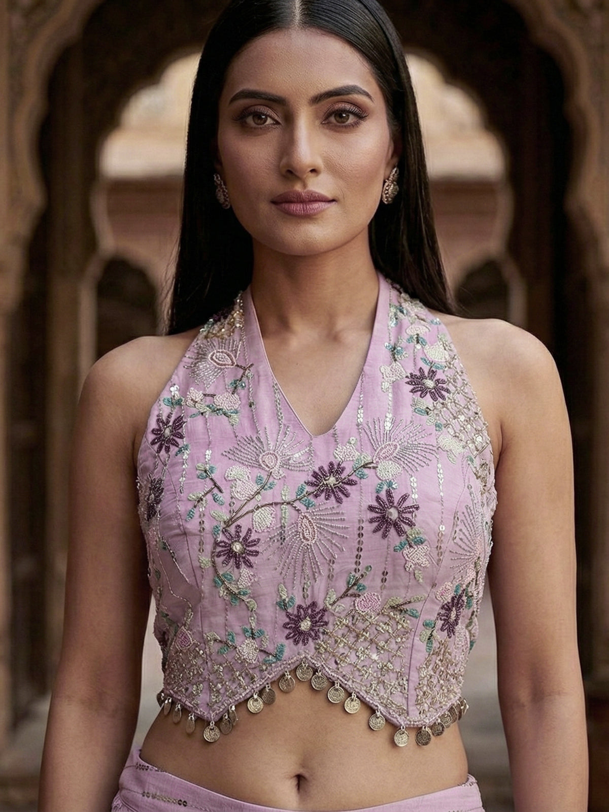 Lavender purple cotton silk designer palazzo suit