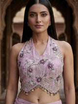 Lavender purple cotton silk designer palazzo suit