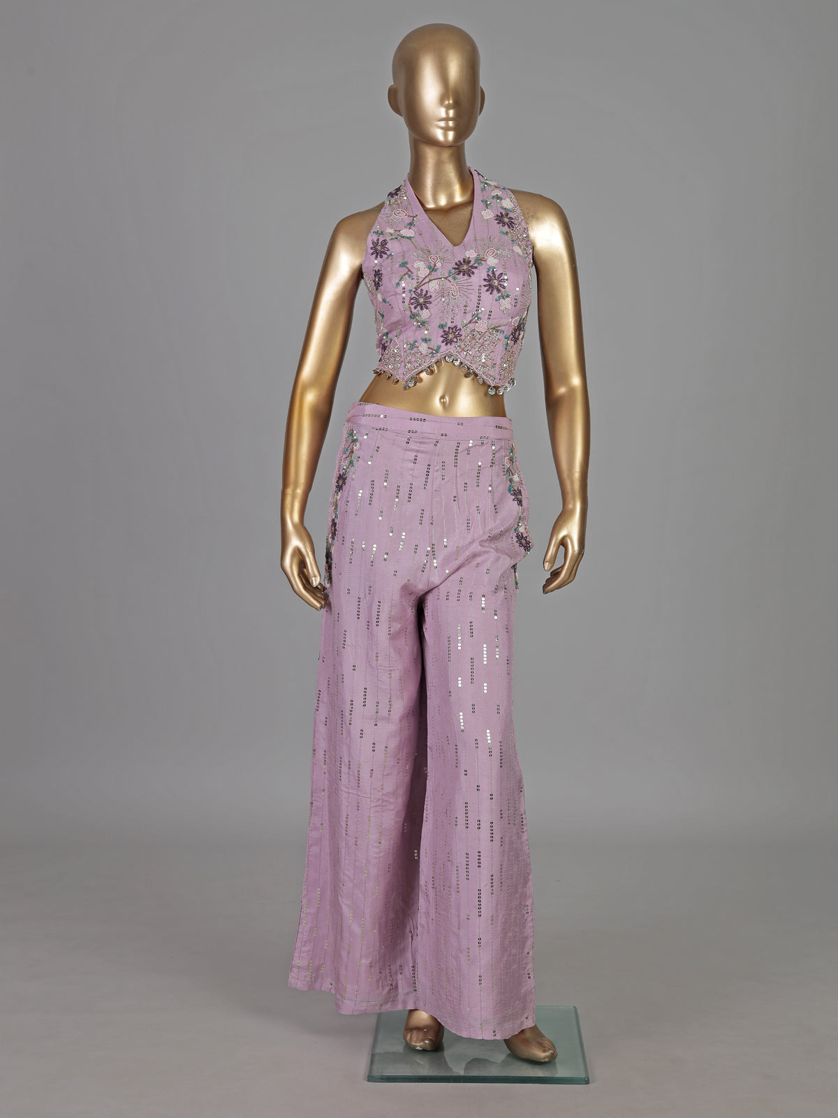 Lavender purple cotton silk designer palazzo suit