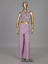 Lavender purple cotton silk designer palazzo suit
