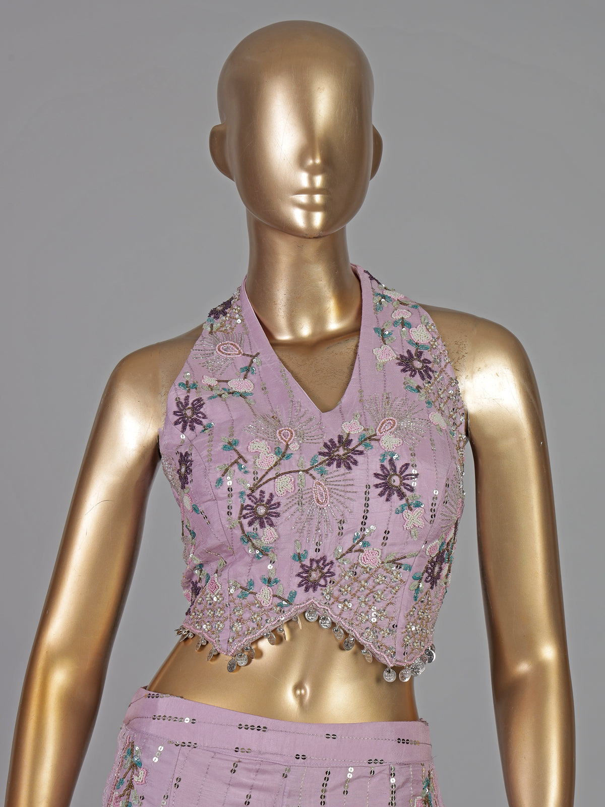 Lavender purple cotton silk designer palazzo suit