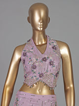 Lavender purple cotton silk designer palazzo suit