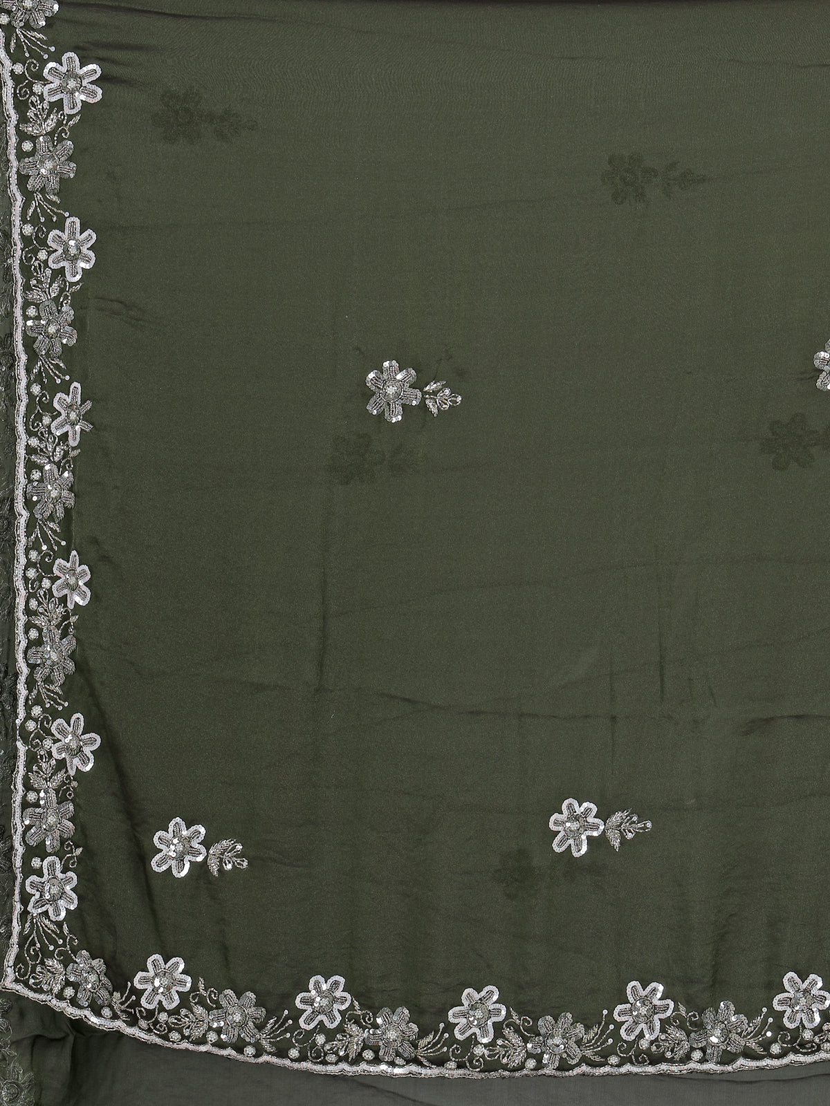 Mehendi green chiffon cutdana work festive wear saree