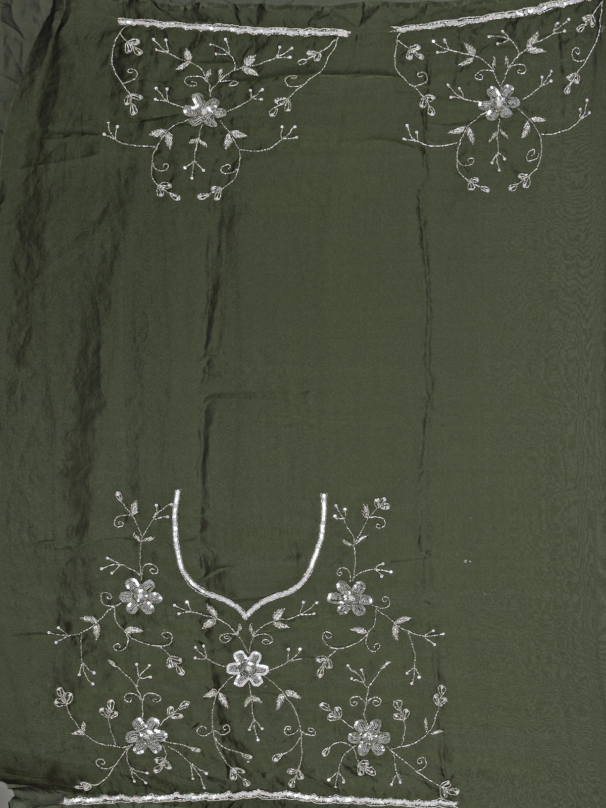 Mehendi green chiffon cutdana work festive wear saree