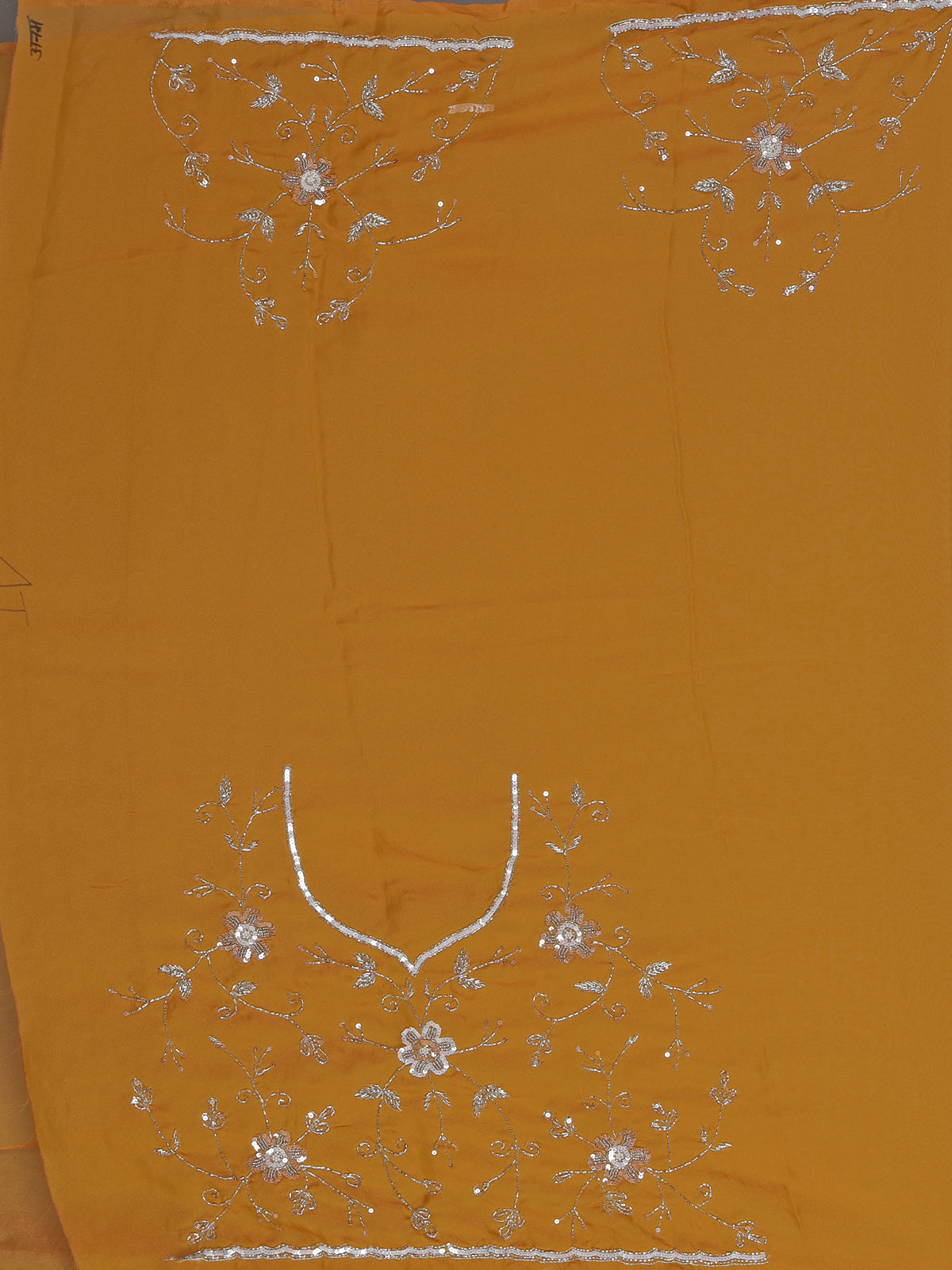 Mustard yellow chiffon haldi festive embellished saree elegance