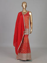 Rust orange printed sharara suit festive elegance