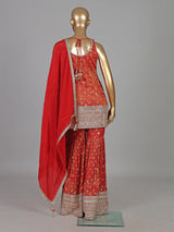 Rust orange printed sharara suit festive elegance
