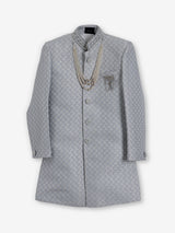 Grey silk embroidered texture festive boys indowestern