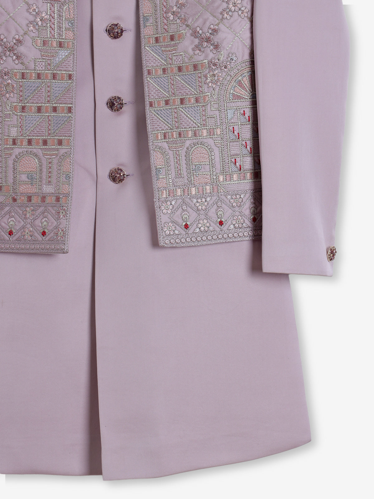 Lavender purple terry rayon embroidered indowestern
