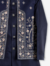 Navy blue silk embroidered festive wear indowestern
