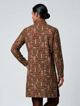 Brown silk printed thread sequins festive wear kurta
