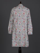 White linen printed thread sequins festive wear kurta