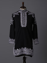 Black silk embroidered festive wear kurta