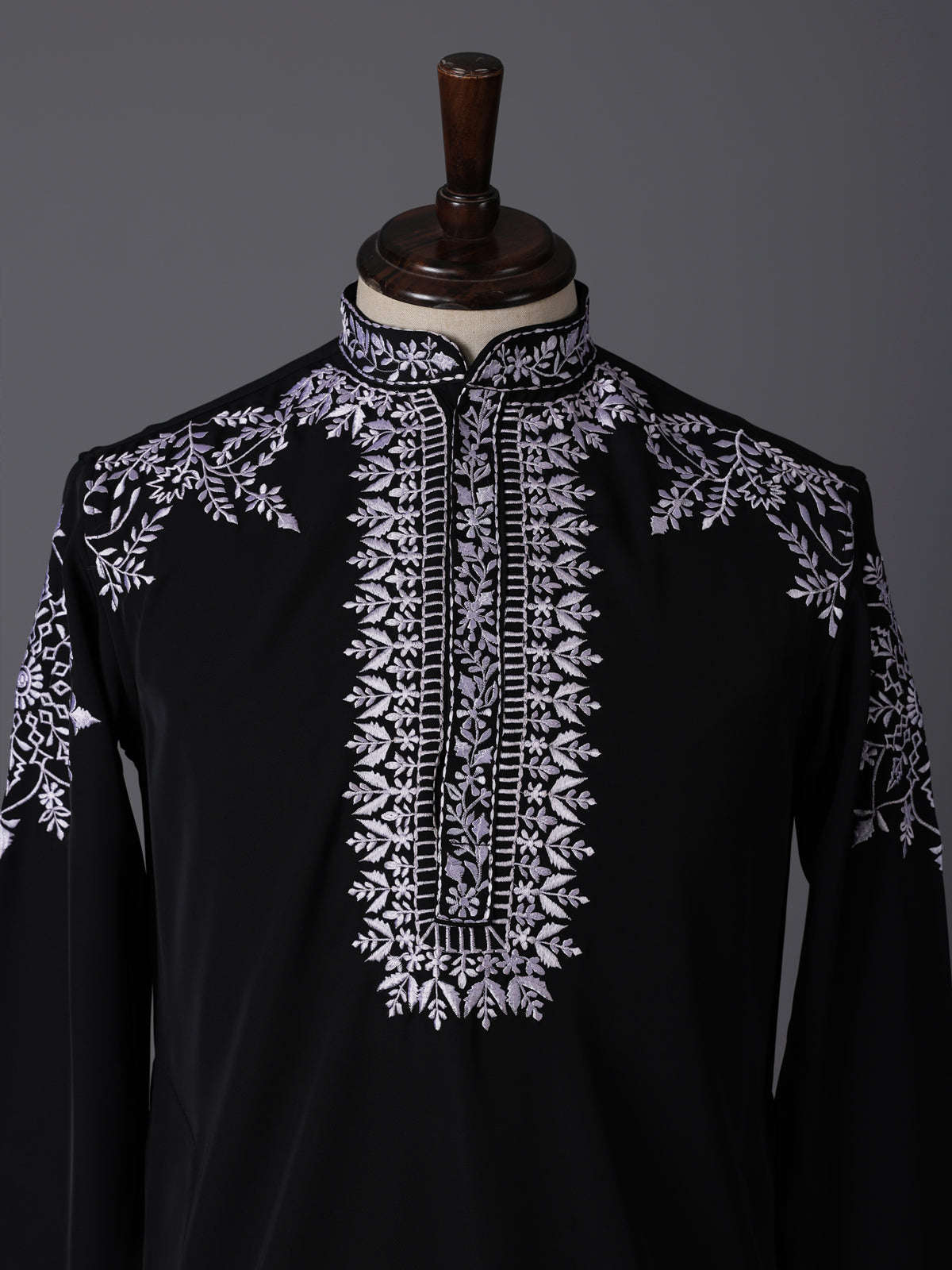 Black silk embroidered festive wear kurta