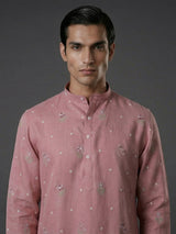 Light pink cotton linen thread work festive kurta