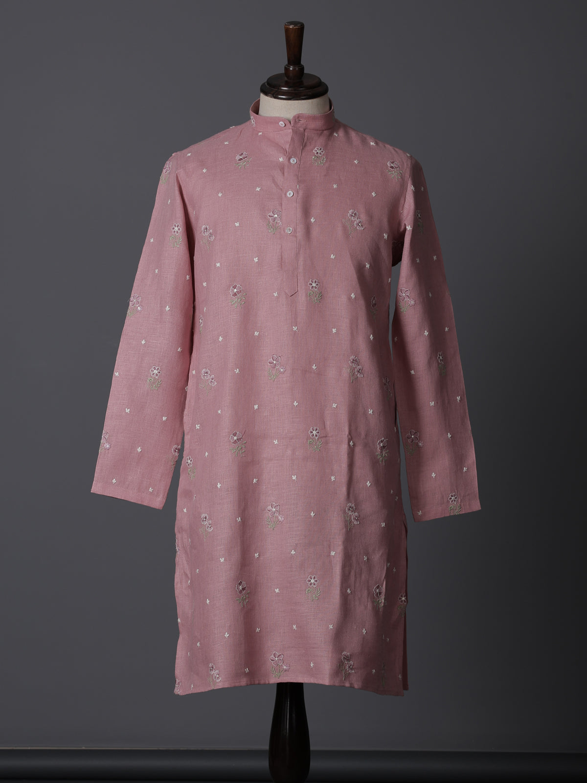 Light pink cotton linen thread work festive kurta