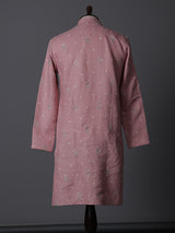 Light pink cotton linen thread work festive kurta