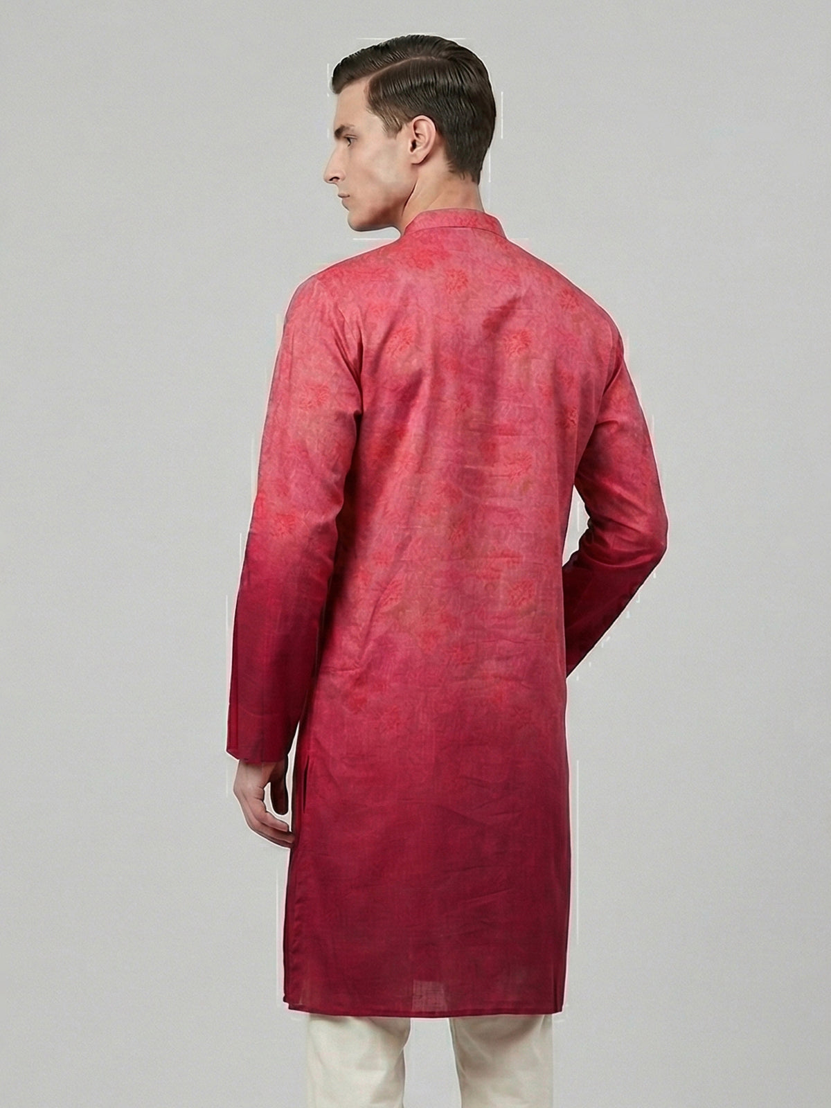 Rani pink silk shaded floral printed festive kurta