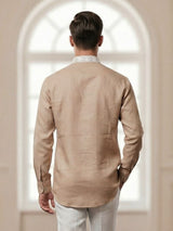 Beige linen thread work short pathani festive kurta