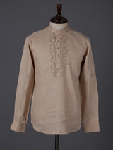 Peach linen embroidered short pathani festive kurta