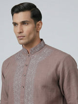 Dusty onion pink linen thread work pathani kurta