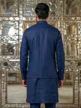 Blue cotton blend embellished festive waistcoat set
