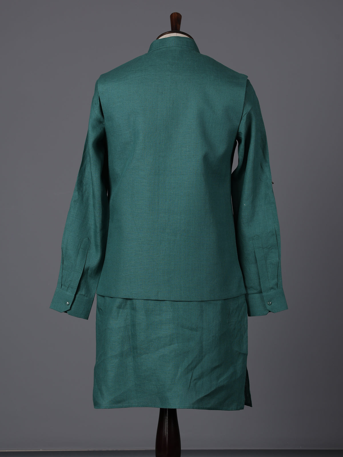 Green cotton blend embellished festive waistcoat set