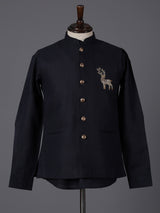 Navy cotton blend zardosi deer motif festive waistcoat