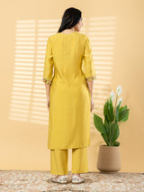 Yellow silk festive wear kurti set