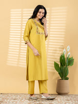 Yellow silk festive wear kurti set