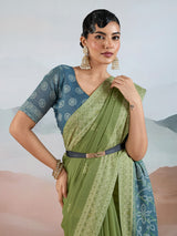 Pista green bandhej inspired viscose cotton saree