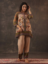 Beige printed silk sequins elegant co ord set