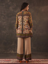 Beige printed silk sequins elegant co ord set