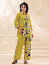 Lime green printed silk festive co ord set