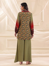 Mehendi green printed silk zardosi co ord set